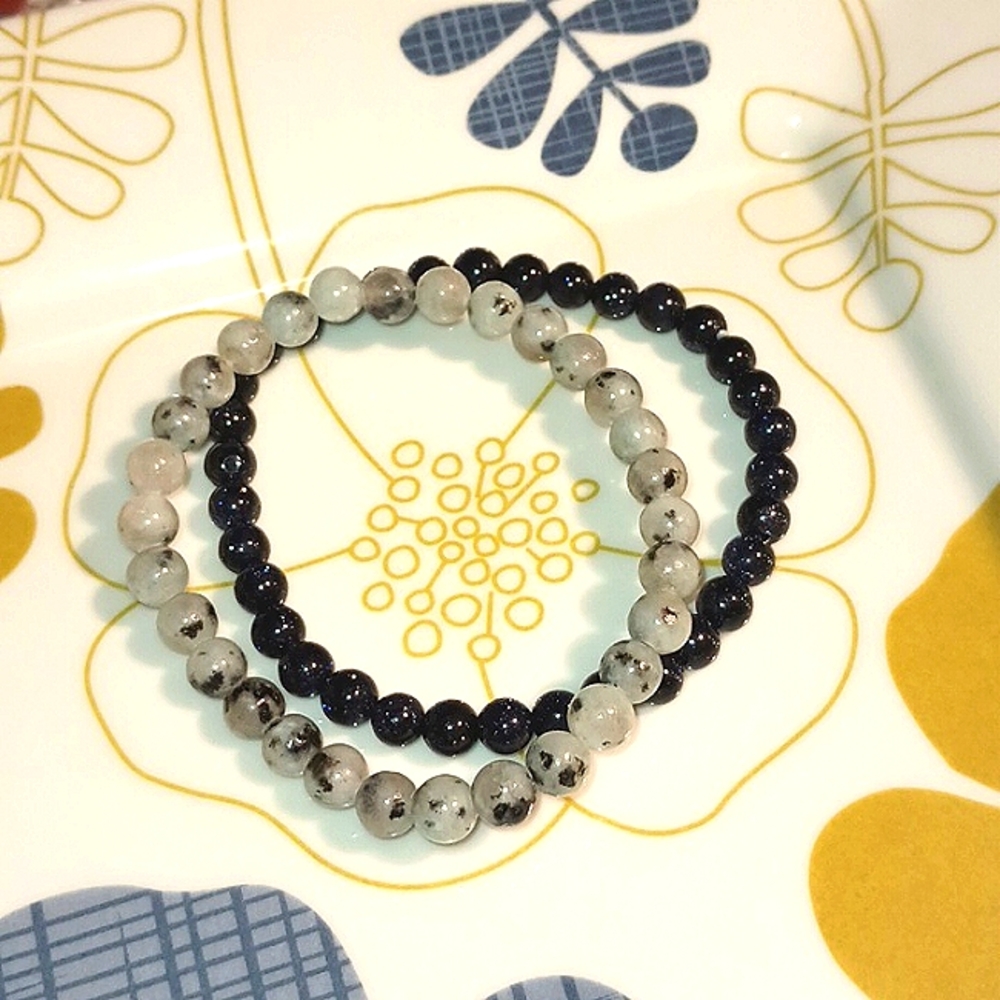 INDIGO HEALS 6MM SEMIPRECIOUS BLUE GOLDSTONE SET OF BRACELETS